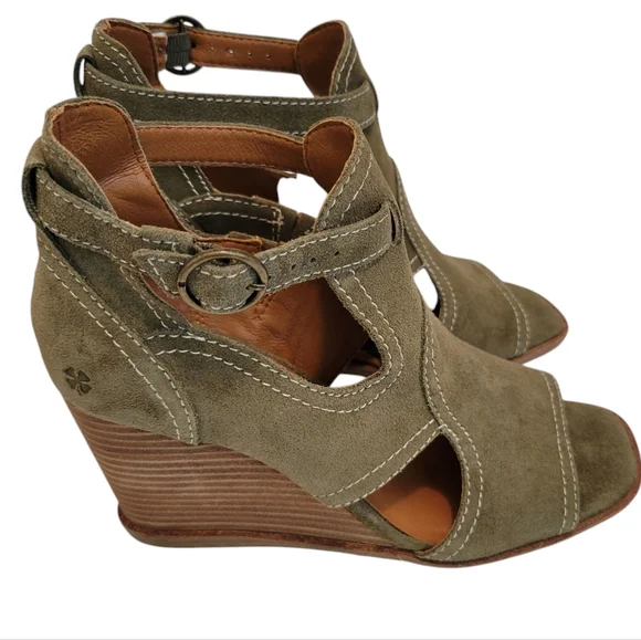 NWOT Lucky Brand Lukili Women's Sandals Wedge Ankle Strap Moss Green Size US 7 - Picture 3 of 11